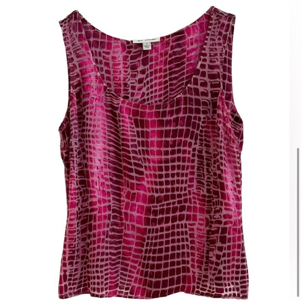 St. John Magenta Croc-Print Silk Tank - Picture 4 of 7